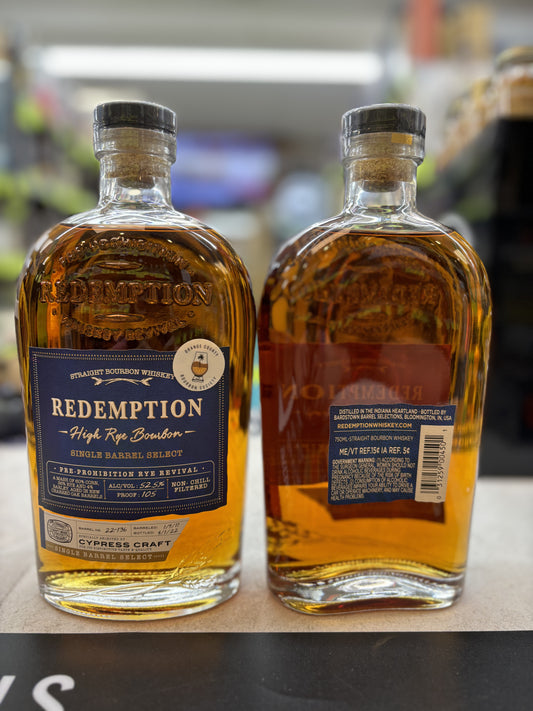 Redemption High Rye Bourbon Single Barrel Select Barrel Proof 750 ml